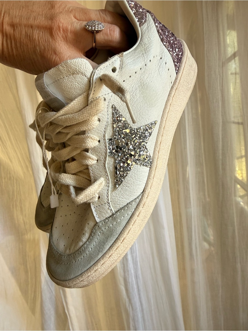 NEW! Golden Goose Ball Star Glitter Sneakers White Terry lined EU 35 / US 5